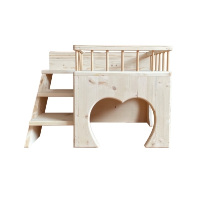 Kaninchenhaus mit Balkon / Terrassenhaus original mit Bunny Love Herzeingang